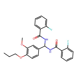2-fluoro-N-[[(2-fluorobenzoyl)amino]-(3-methoxy-4-propoxyphenyl)methyl]benzamide structure