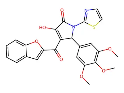 (4E)-4-[1-benzofuran-2-yl(hydroxy)methylidene]-1-(1,3-thiazol-2-yl)-5-(3,4,5-trimethoxyphenyl)pyrrolidine-2,3-dione structure