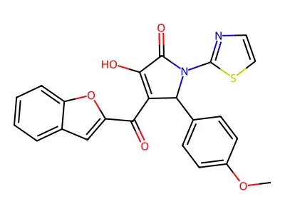 (4E)-4-[1-benzofuran-2-yl(hydroxy)methylidene]-5-(4-methoxyphenyl)-1-(1,3-thiazol-2-yl)pyrrolidine-2,3-dione structure