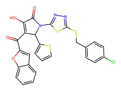 3-(1-benzofuran-2-carbonyl)-1-[5-[(4-chlorophenyl)methylsulfanyl]-1,3,4-thiadiazol-2-yl]-4-hydroxy-2-thiophen-2-yl-2H-pyrrol-5-one structure