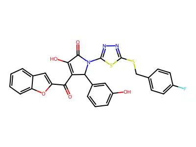 4-(1-benzofuran-2-ylcarbonyl)-1-{5-[(4-fluorobenzyl)sulfanyl]-1,3,4-thiadiazol-2-yl}-3-hydroxy-5-(3-hydroxyphenyl)-1,5-dihydro-2H-pyrrol-2-one structure