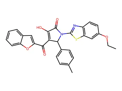 4-(1-benzofuran-2-ylcarbonyl)-1-(6-ethoxy-1,3-benzothiazol-2-yl)-3-hydroxy-5-(4-methylphenyl)-1,5-dihydro-2H-pyrrol-2-one structure