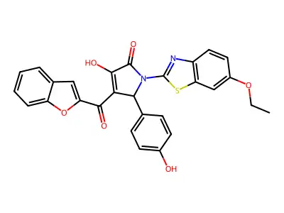 4-(1-benzofuran-2-ylcarbonyl)-1-(6-ethoxy-1,3-benzothiazol-2-yl)-3-hydroxy-5-(4-hydroxyphenyl)-1,5-dihydro-2H-pyrrol-2-one structure