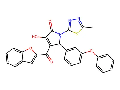 4-(1-benzofuran-2-ylcarbonyl)-3-hydroxy-1-(5-methyl-1,3,4-thiadiazol-2-yl)-5-(3-phenoxyphenyl)-1,5-dihydro-2H-pyrrol-2-one structure