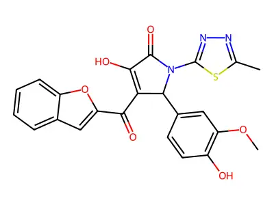 4-(1-benzofuran-2-ylcarbonyl)-3-hydroxy-5-(4-hydroxy-3-methoxyphenyl)-1-(5-methyl-1,3,4-thiadiazol-2-yl)-1,5-dihydro-2H-pyrrol-2-one structure