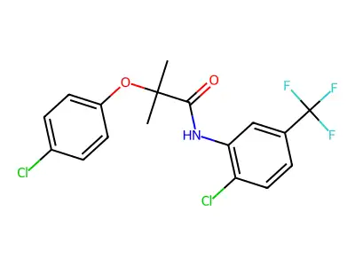 2-(4-chlorophenoxy)-N-[2-chloro-5-(trifluoromethyl)phenyl]-2-methylpropanamide structure