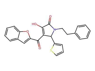 4-(1-benzofuran-2-ylcarbonyl)-3-hydroxy-1-(2-phenylethyl)-5-(thiophen-2-yl)-1,5-dihydro-2H-pyrrol-2-one structure