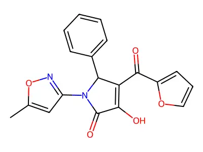 4-(furan-2-carbonyl)-3-hydroxy-1-(5-methylisoxazol-3-yl)-5-phenyl-1H-pyrrol-2(5H)-one structure
