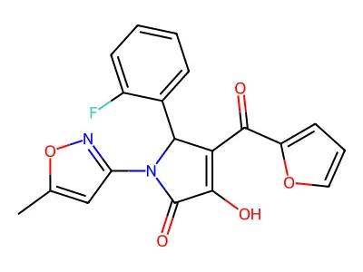 5-(2-fluorophenyl)-4-(furan-2-carbonyl)-3-hydroxy-1-(5-methylisoxazol-3-yl)-1H-pyrrol-2(5H)-one structure