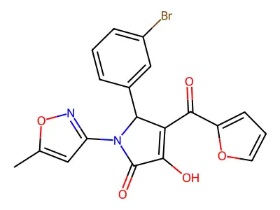 (4E)-5-(3-bromophenyl)-4-[furan-2-yl(hydroxy)methylidene]-1-(5-methyl-1,2-oxazol-3-yl)pyrrolidine-2,3-dione structure