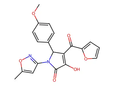 (4E)-4-[furan-2-yl(hydroxy)methylidene]-5-(4-methoxyphenyl)-1-(5-methyl-1,2-oxazol-3-yl)pyrrolidine-2,3-dione structure