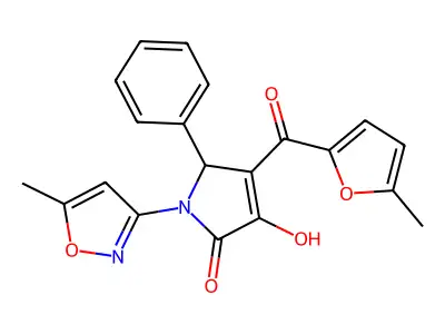 3-hydroxy-4-(5-methylfuran-2-carbonyl)-1-(5-methylisoxazol-3-yl)-5-phenyl-1H-pyrrol-2(5H)-one structure