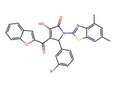 4-(1-benzofuran-2-ylcarbonyl)-5-(3-bromophenyl)-1-(4,6-dimethyl-1,3-benzothiazol-2-yl)-3-hydroxy-1,5-dihydro-2H-pyrrol-2-one structure