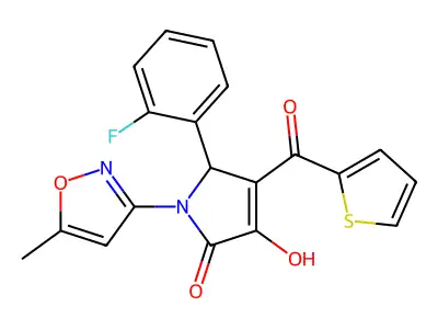5-(2-fluorophenyl)-3-hydroxy-1-(5-methylisoxazol-3-yl)-4-(thiophene-2-carbonyl)-1H-pyrrol-2(5H)-one structure