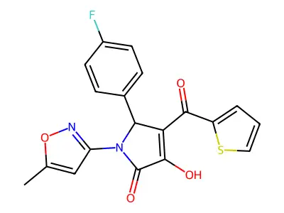 (4E)-5-(4-fluorophenyl)-4-[hydroxy(thiophen-2-yl)methylidene]-1-(5-methyl-1,2-oxazol-3-yl)pyrrolidine-2,3-dione structure