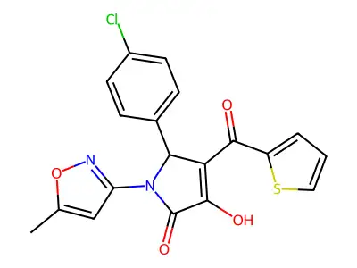 (4E)-5-(4-chlorophenyl)-4-[hydroxy(thiophen-2-yl)methylidene]-1-(5-methyl-1,2-oxazol-3-yl)pyrrolidine-2,3-dione structure