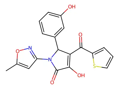 3-Hydroxy-5-(3-hydroxyphenyl)-1-(5-methylisoxazol-3-yl)-4-(2-thienylcarbonyl)-3-pyrrolin-2-one structure