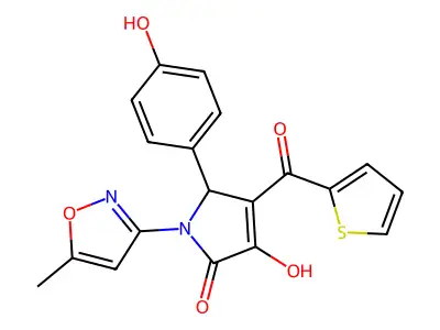 3-hydroxy-5-(4-hydroxyphenyl)-1-(5-methylisoxazol-3-yl)-4-(thiophene-2-carbonyl)-1H-pyrrol-2(5H)-one structure
