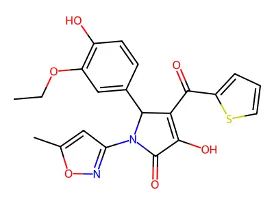 (4E)-5-(3-ethoxy-4-hydroxyphenyl)-4-[hydroxy(thiophen-2-yl)methylidene]-1-(5-methyl-1,2-oxazol-3-yl)pyrrolidine-2,3-dione structure