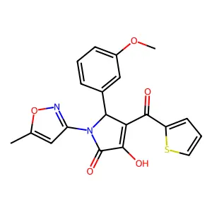 3-hydroxy-5-(3-methoxyphenyl)-1-(5-methylisoxazol-3-yl)-4-(thiophene-2-carbonyl)-1H-pyrrol-2(5H)-one structure