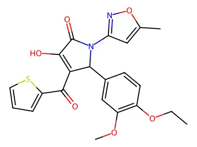 (4E)-5-(4-ethoxy-3-methoxyphenyl)-4-[hydroxy(thiophen-2-yl)methylidene]-1-(5-methyl-1,2-oxazol-3-yl)pyrrolidine-2,3-dione structure