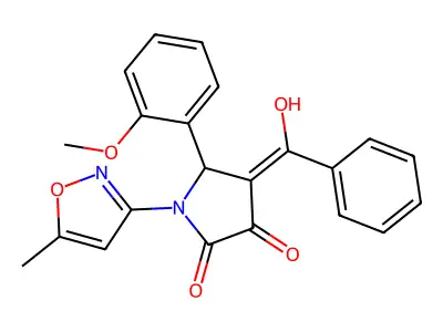 4-[hydroxy(phenyl)methylidene]-5-(2-methoxyphenyl)-1-(5-methyl-1,2-oxazol-3-yl)pyrrolidine-2,3-dione structure