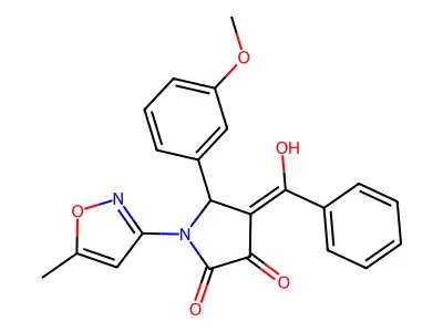 4-[hydroxy(phenyl)methylidene]-5-(3-methoxyphenyl)-1-(5-methyl-1,2-oxazol-3-yl)pyrrolidine-2,3-dione structure