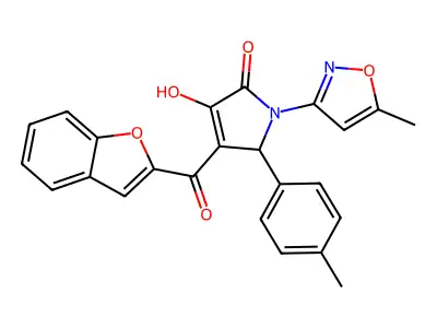4-(benzofuran-2-carbonyl)-3-hydroxy-1-(5-methylisoxazol-3-yl)-5-(p-tolyl)-1H-pyrrol-2(5H)-one structure