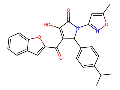 4-(benzo[d]furan-2-ylcarbonyl)-3-hydroxy-5-[4-(methylethyl)phenyl]-1-(5-methyl isoxazol-3-yl)-3-pyrrolin-2-one structure