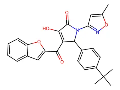 (4E)-4-[1-benzofuran-2-yl(hydroxy)methylidene]-5-(4-tert-butylphenyl)-1-(5-methyl-1,2-oxazol-3-yl)pyrrolidine-2,3-dione structure