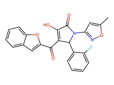 4-(benzofuran-2-carbonyl)-5-(2-fluorophenyl)-3-hydroxy-1-(5-methylisoxazol-3-yl)-1H-pyrrol-2(5H)-one structure
