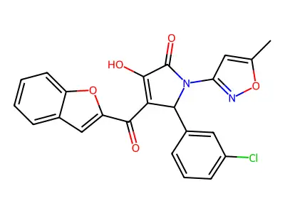 4-(benzofuran-2-carbonyl)-5-(3-chlorophenyl)-3-hydroxy-1-(5-methylisoxazol-3-yl)-1H-pyrrol-2(5H)-one structure