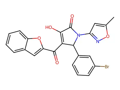 (4E)-4-[1-benzofuran-2-yl(hydroxy)methylidene]-5-(3-bromophenyl)-1-(5-methyl-1,2-oxazol-3-yl)pyrrolidine-2,3-dione structure