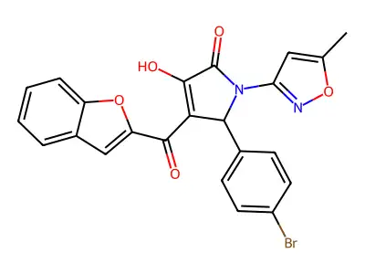 (4E)-4-[1-benzofuran-2-yl(hydroxy)methylidene]-5-(4-bromophenyl)-1-(5-methyl-1,2-oxazol-3-yl)pyrrolidine-2,3-dione structure