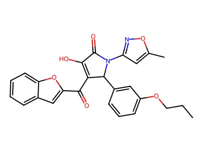 (4E)-4-[1-benzofuran-2-yl(hydroxy)methylidene]-1-(5-methyl-1,2-oxazol-3-yl)-5-(3-propoxyphenyl)pyrrolidine-2,3-dione structure