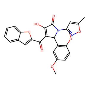 (4E)-4-[1-benzofuran-2-yl(hydroxy)methylidene]-5-(2,5-dimethoxyphenyl)-1-(5-methyl-1,2-oxazol-3-yl)pyrrolidine-2,3-dione structure