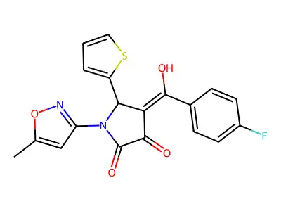 4-(4-fluorobenzoyl)-3-hydroxy-1-(5-methyl-1,2-oxazol-3-yl)-5-(thiophen-2-yl)-2,5-dihydro-1H-pyrrol-2-one structure