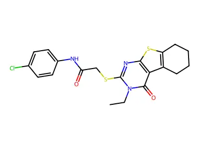 N-(4-Chlorophenyl)-2-((3-ethyl-4-oxo-3,4,5,6,7,8-hexahydrobenzo[4,5]thieno[2,3-d]pyrimidin-2-yl)thio)acetamide structure