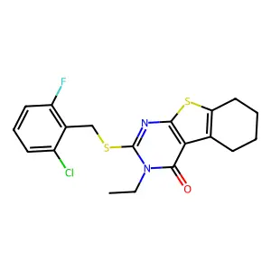 2-((2-Chloro-6-fluorobenzyl)thio)-3-ethyl-5,6,7,8-tetrahydrobenzo[4,5]thieno[2,3-d]pyrimidin-4(3H)-one structure