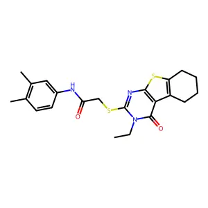 N-(3,4-Dimethylphenyl)-2-((3-ethyl-4-oxo-3,4,5,6,7,8-hexahydrobenzo[4,5]thieno[2,3-d]pyrimidin-2-yl)thio)acetamide structure