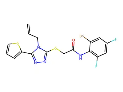 N-(2-bromo-4,6-difluorophenyl)-2-{[4-(prop-2-en-1-yl)-5-(thiophen-2-yl)-4H-1,2,4-triazol-3-yl]sulfanyl}acetamide structure