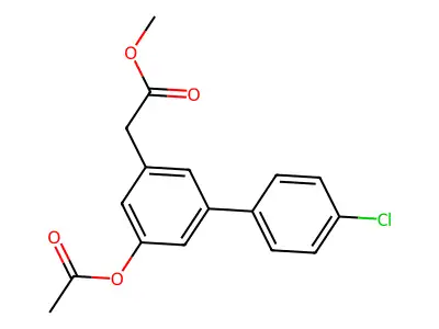 (1,1'-Biphenyl)-3-acetic acid, 5-(acetyloxy)-4'-chloro-, methyl ester structure