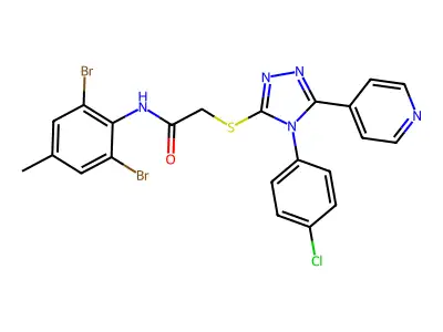 2-{[4-(4-chlorophenyl)-5-(4-pyridinyl)-4H-1,2,4-triazol-3-yl]sulfanyl}-N-(2,6-dibromo-4-methylphenyl)acetamide structure