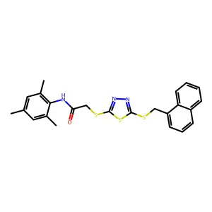 N-Mesityl-2-((5-((1-naphthylmethyl)thio)-1,3,4-thiadiazol-2-YL)thio)acetamide structure