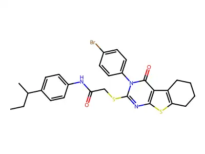 2-((3-(4-Bromophenyl)-4-oxo-3,4,5,6,7,8-hexahydrobenzo[4,5]thieno[2,3-d]pyrimidin-2-yl)thio)-N-(4-(sec-butyl)phenyl)acetamide structure