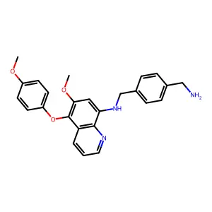 N-[[4-(aminomethyl)phenyl]methyl]-6-methoxy-5-(4-methoxyphenoxy)quinolin-8-amine structure