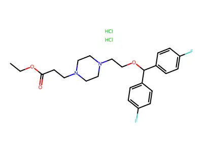 1-Piperazinepropionic acid, 4-(2-(bis(p-fluorophenyl)methoxy)ethyl)-, ethyl ester, dihydrochloride structure