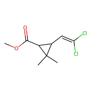 Cyclopropanecarboxylic acid, 3-(2,2-dichloroethenyl)-2,2-dimethyl-, methyl ester structure