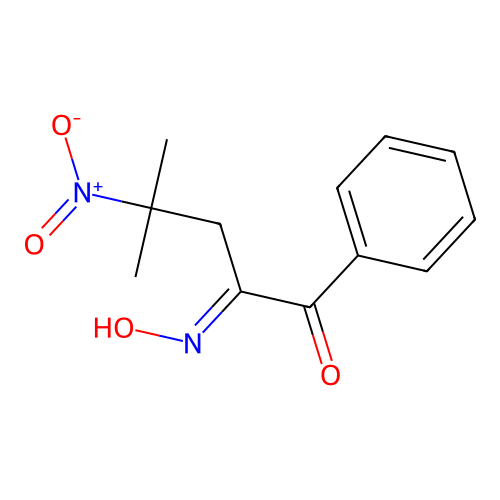 2-Hydroxyimino-4-methyl-4-nitro-1-phenylpentan-1-one structure