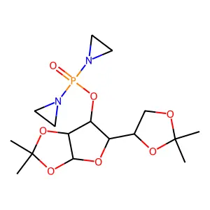 1-[aziridin-1-yl-[[5-(2,2-dimethyl-1,3-dioxolan-4-yl)-2,2-dimethyl-3a,5,6,6a-tetrahydrofuro[2,3-d][1,3]dioxol-6-yl]oxy]phosphoryl]aziridine structure